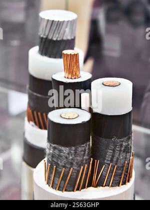 Power copper high voltage cables for the electrical industry Stock Photo