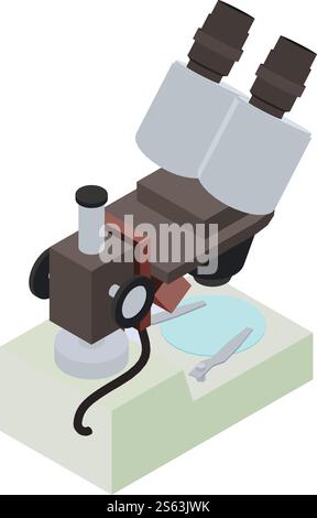 Virus microscope icon. Isometric of virus microscope vector icon for web design isolated on white background. Virus microscope icon, isometric style Stock Vector