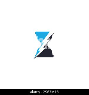 Hourglass and Lightning bolt logo design. Sand glass with thunder bolt icon vector design. Stock Vector