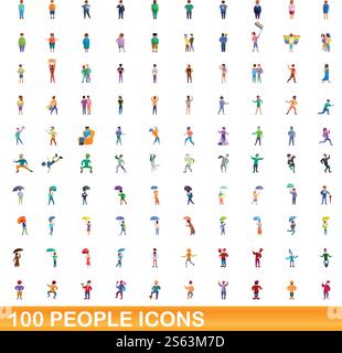 100 people icons set. Cartoon illustration of 100 people icons vector set isolated on white background. 100 people icons set, cartoon style Stock Vector