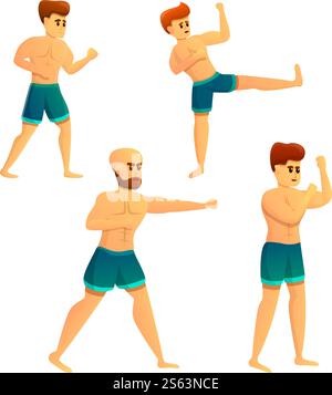 Mixed martial arts icons set. Cartoon set of mixed martial arts vector icons for web design. Mixed martial arts icons set, cartoon style Stock Vector