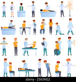Chiropractor icons set. Cartoon set of chiropractor vector icons for web design. Chiropractor icons set, cartoon style Stock Vector
