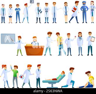 Podiatrist icons set. Cartoon set of podiatrist vector icons for web design. Podiatrist icons set, cartoon style Stock Vector