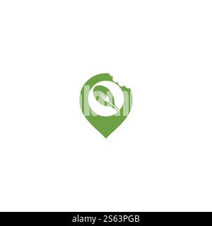 Food point logo design. Spoon, fork and pin sign logo template. Stock Vector