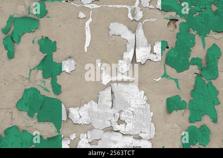 Nigeria flag depicted in paint colors on old obsolete messy concrete wall close up. Textured banner on rough background Stock Photo