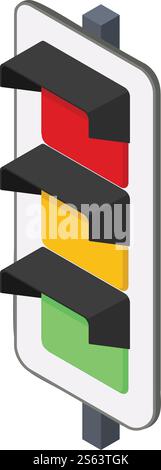 Led traffic lights icon. Isometric of led traffic lights vector icon for web design isolated on white background. Led traffic lights icon, isometric style Stock Vector