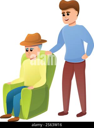 The guy next to the old man icon. Cartoon of the guy next to the old man vector icon for web design isolated on white background. The guy next to the old man icon, cartoon style Stock Vector