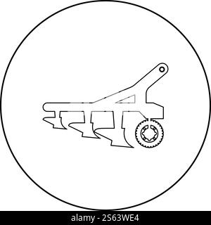 Plow for cultivating land before sowing farm products Tractor machanism equipment Industrial device icon in circle round outline black color vector illustration flat style simple image. Plow for cultivating land before sowing farm products Tractor machanism equipment Industrial device icon in circle round outline black color vector illustration flat style image Stock Vector