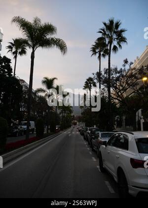 Silhouettes of Plamen in the sunset of Marbella Spain Stock Photo