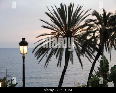Silhouettes of Plamen in the sunset of Marbella Spain Stock Photo