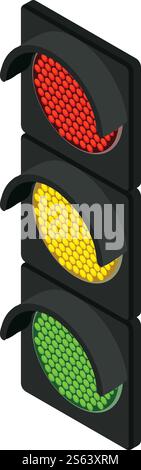 Traffic lights icon. Isometric of traffic lights vector icon for web design isolated on white background. Traffic lights icon, isometric style Stock Vector