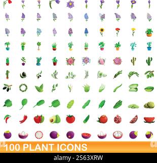 100 plant icons set. Cartoon illustration of 100 plant icons vector set ...