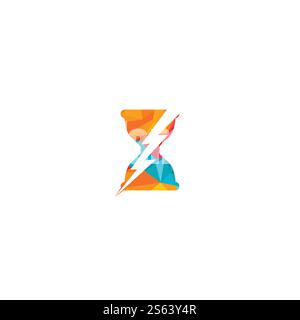 Hourglass and Lightning bolt logo design. Sand glass with thunder bolt icon vector design. Stock Vector