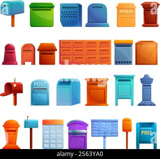 Mailbox icons set. Cartoon set of mailbox vector icons for web design. Mailbox icons set, cartoon style Stock Vector