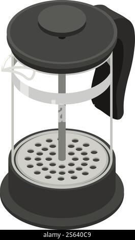 Tea press icon. Isometric of tea press vector icon for web design isolated on white background. Tea press icon, isometric style Stock Vector