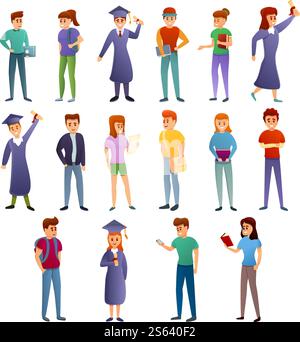 University icons set. Cartoon set of university vector icons for web design. University icons set, cartoon style Stock Vector
