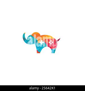 Elephant game console logo design. Stock Vector