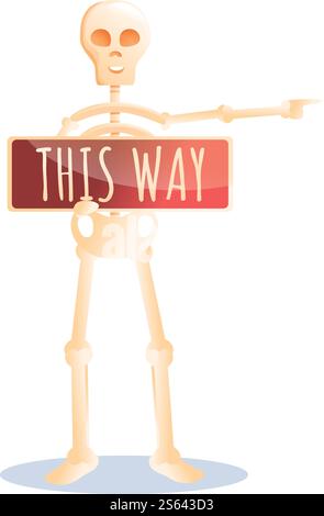 Skeleton show this way icon. Cartoon of skeleton show this way vector icon for web design isolated on white background. Skeleton show this way icon, cartoon style Stock Vector