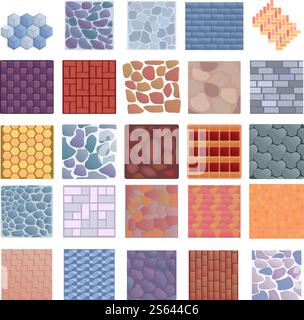 Paving icons set. Cartoon set of paving vector icons for web design. Paving icons set, cartoon style Stock Vector