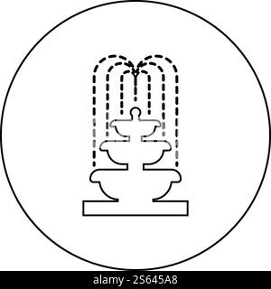 Fountain Tier of Water icon in circle round outline black color vector illustration flat style simple image. Fountain Tier of Water icon in circle round outline black color vector illustration flat style image Stock Vector