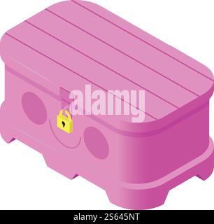 Pink dower chest icon. Isometric of pink dower chest vector icon for web design isolated on white background. Pink dower chest icon, isometric style Stock Vector