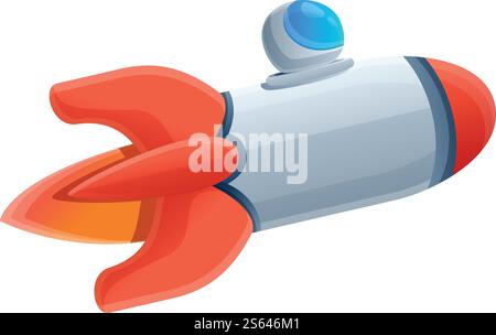 Astronaut flying rocket icon. Cartoon of astronaut flying rocket vector icon for web design isolated on white background. Astronaut flying rocket icon, cartoon style Stock Vector