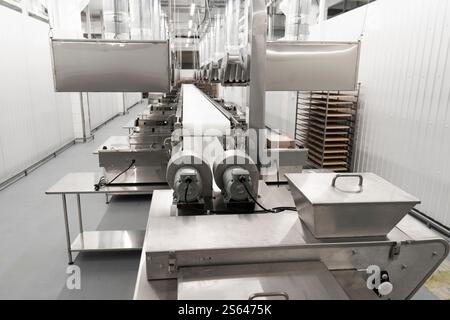 Food industry. Empty clean conveyor belt in a modern food factory. Food production concept Stock Photo