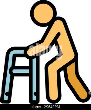 Pension man with walker icon. Outline pension man with walker vector icon for web design isolated on white background. Pension man with walker icon, outline style Stock Vector