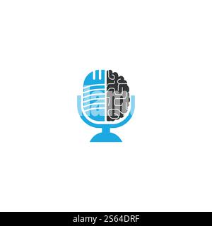 Brain podcast logo design. Broadcast entertainment business logo template vector illustration. Stock Vector