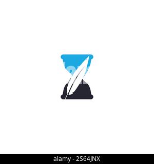 Hourglass and Lightning bolt logo design. Sand glass with thunder bolt icon vector design. Stock Vector