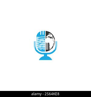 Global podcast logo design. Broadcast entertainment business logo template vector illustration. Stock Vector