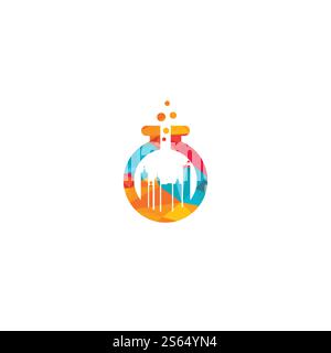 Building lab vector logo design. Building with tube test symbol logo design. Stock Vector