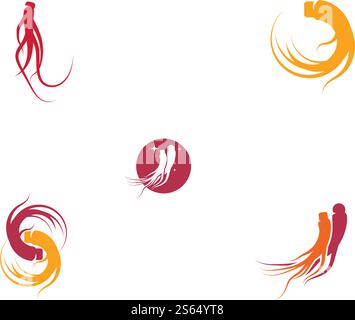 Set Ginseng Wave Logo Template vector symbol nature Stock Vector