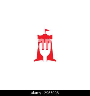 Fort and food sign combination logo concept. Restaurant and cafe logo concept design template. Stock Vector