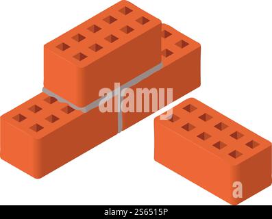 Red bricks icon. Isometric of red bricks vector icon for web design isolated on white background. Red bricks icon, isometric style Stock Vector