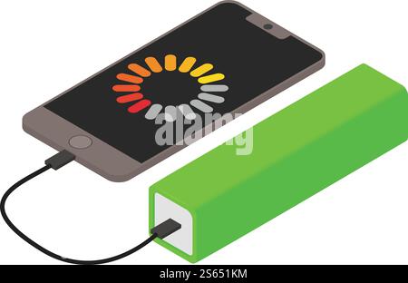 Smartphone power bank icon. Isometric of smartphone power bank vector icon for web design isolated on white background. Smartphone power bank icon, isometric style Stock Vector