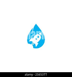 Rocket and drop logo design. Rocket and aqua symbol or icon. Stock Vector