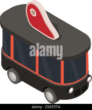 Food truck steak icon. Isometric of food truck steak vector icon for web design isolated on white background. Food truck steak icon, isometric style Stock Vector