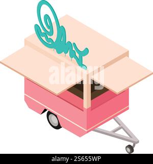 Ice cream trailer icon. Isometric of ice cream trailer vector icon for web design isolated on white background. Ice cream trailer icon, isometric style Stock Vector