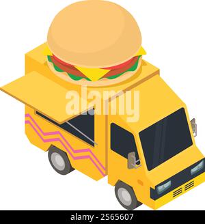 Hamburger truck icon. Isometric of hamburger truck vector icon for web design isolated on white background. Hamburger truck icon, isometric style Stock Vector
