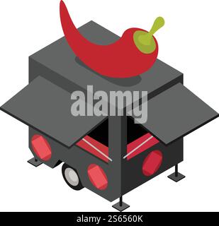 Chili pepper trailer icon. Isometric of chili pepper trailer vector icon for web design isolated on white background. Chili pepper trailer icon, isometric style Stock Vector