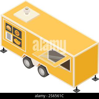 Fast food trailer icon. Isometric of fast food trailer vector icon for web design isolated on white background. Fast food trailer icon, isometric style Stock Vector