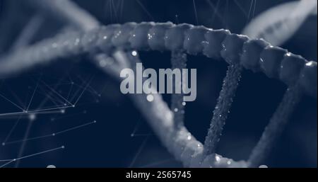 Image of floating molecules over dna strand Stock Photo