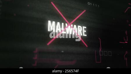 Malware text image over dark background with binary code Stock Photo