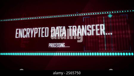 Processing text image over red and blue digital interface Stock Photo