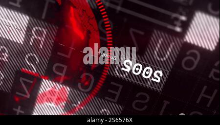 Digital code and world map image over red and black background Stock Photo