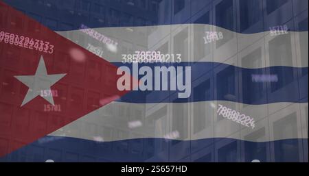 Image of financial data processing over flag of cuba Stock Photo