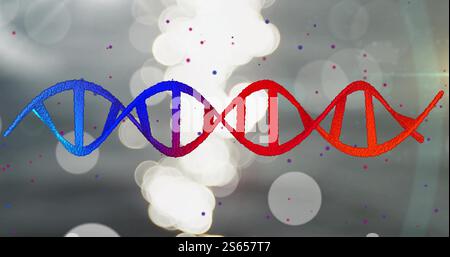 DNA strand image over bokeh lights background Stock Photo