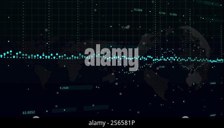 Global data points and numerical values image over world map background Stock Photo