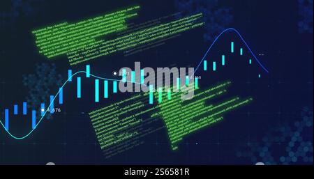 Financial data and coding image over stock market chart Stock Photo